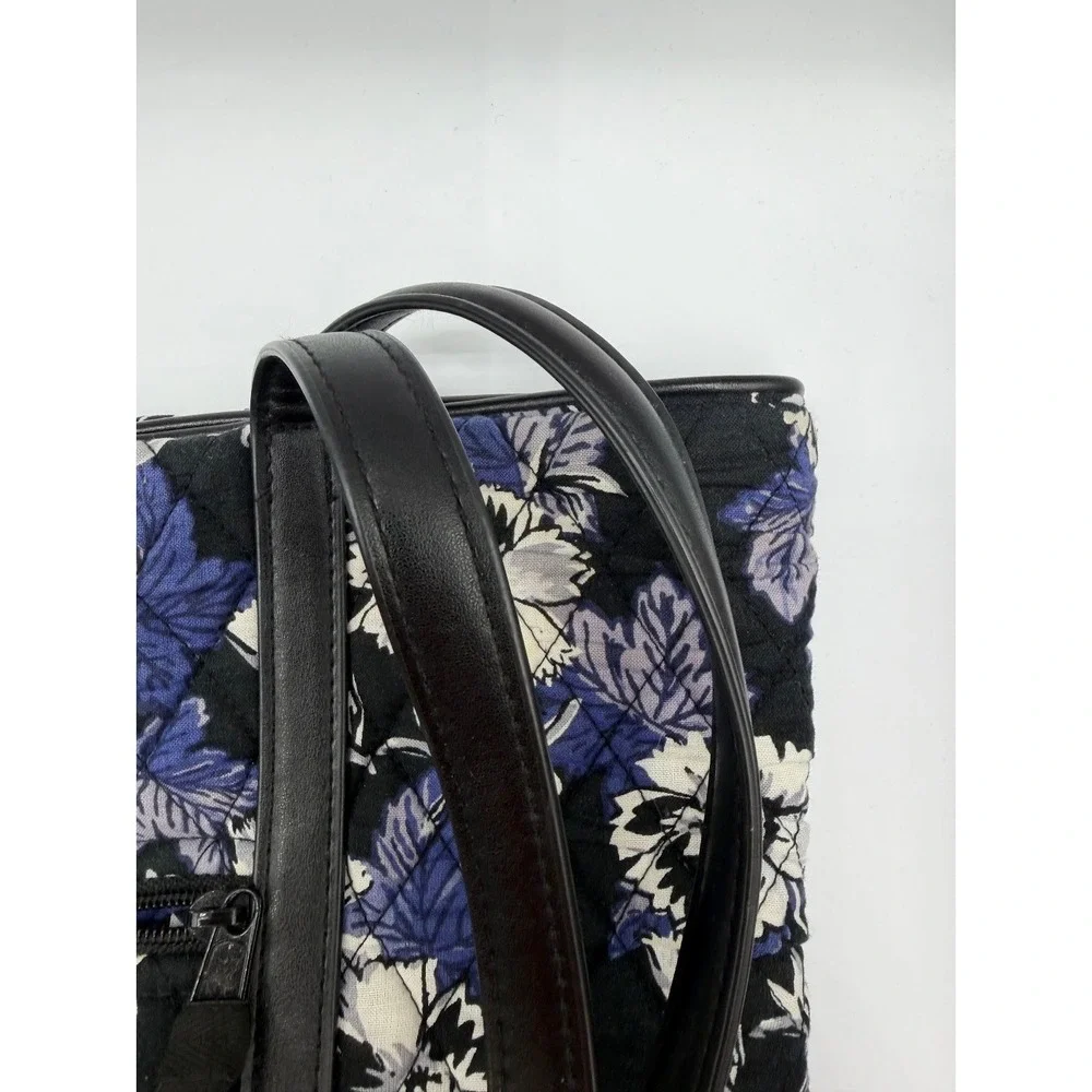 Vera Bradley Quilted Floral Tote Bag Black Blue White Flowers